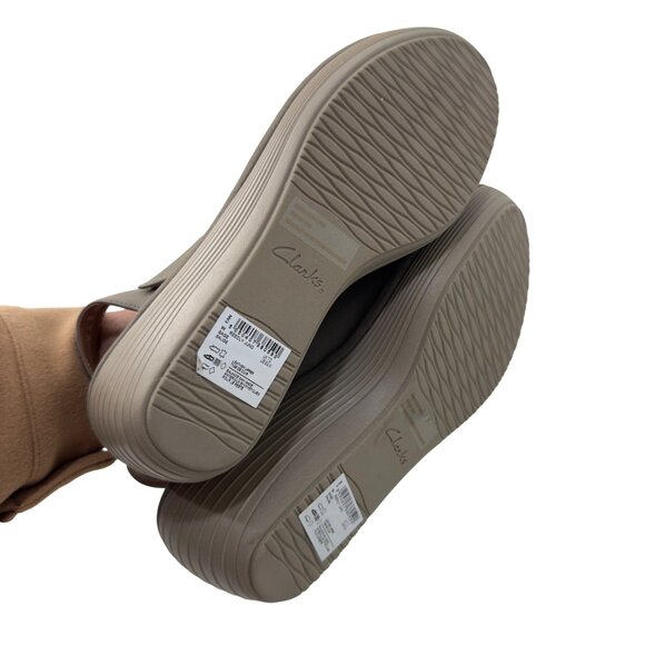 Clarks Reedly Juno Tan Sage Leather Wedge Sandals Womens 9.5M Adjustable Straps - Picture 5 of 15